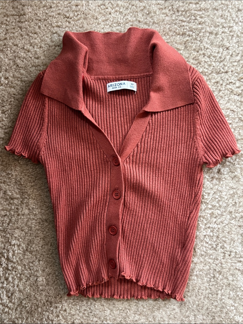 Arizona Jean Company Ribbed Button-Up Crop Top - Rust